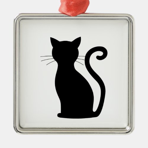 Cute Black Cat Silhouette Fun Black and White Metal Ornament