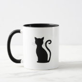 Cute Black Cat Silhouette Fun Black and White Mug (Left)