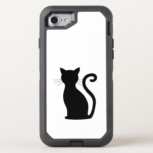 Cute Black Cat Silhouette Fun Black and White OtterBox Defender iPhone SE87 Case