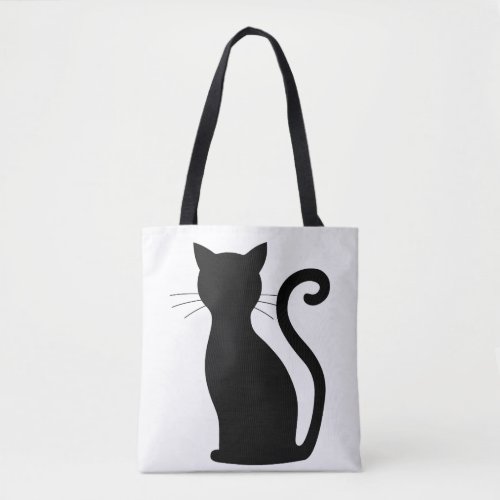 Cute Black Cat Silhouette Fun Black and White Tote Bag