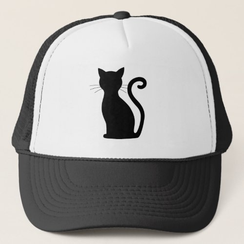Cute Black Cat Silhouette Fun Black and White Trucker Hat