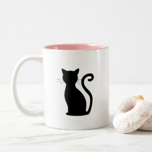 Cute Black Cat Silhouette Fun Black and White Two-Tone Coffee Mug