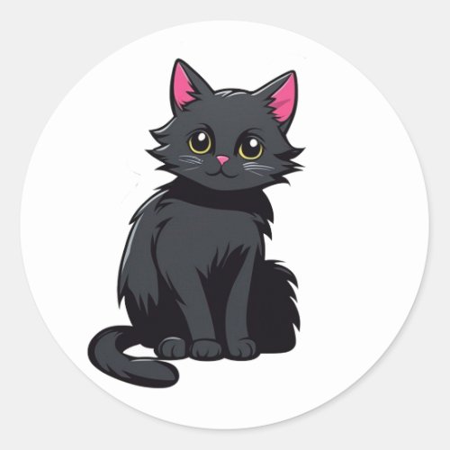 Cute Black Cat Silhouette Fun Classic Round Sticker