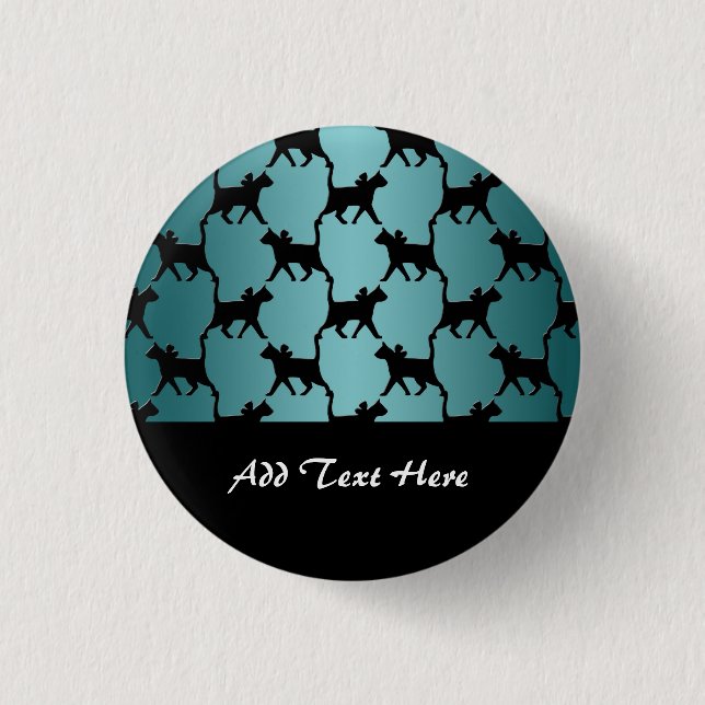 Cute Black Cat Silhouette Pattern on Teal Button (Front)