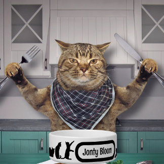 Cute Black Cat Silhouette Pattern With Cat Name Bowl