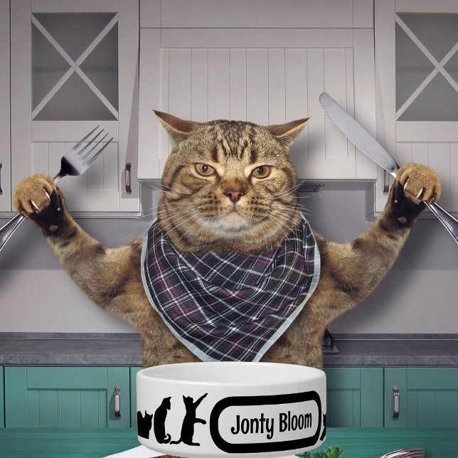 Cute Black Cat Silhouette Pattern With Cat Name Bowl (Creator Uploaded)