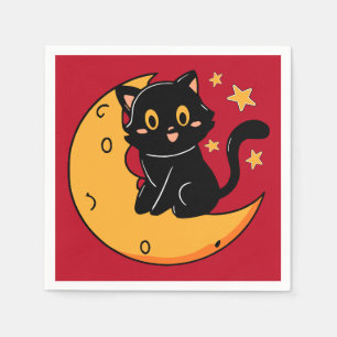 Cute black cat sitting on the moon napkins
