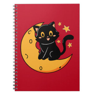 Cute black cat sitting on the moon notebook