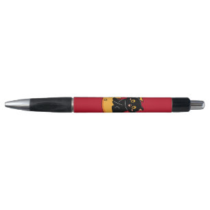 Cute black cat sitting on the moon pen