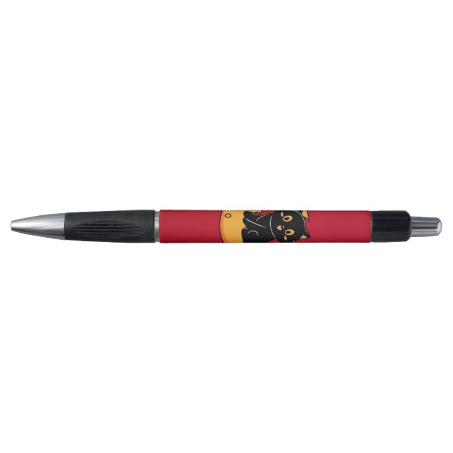 Cute black cat sitting on the moon pen (Front)
