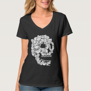 Cute Black Cat Skull Kitty Skeleton Scary Hallowee T-Shirt