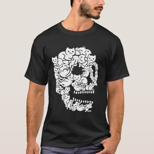 Cute Black Cat Skull Kitty Skeleton Scary Hallowee T-Shirt (Front)