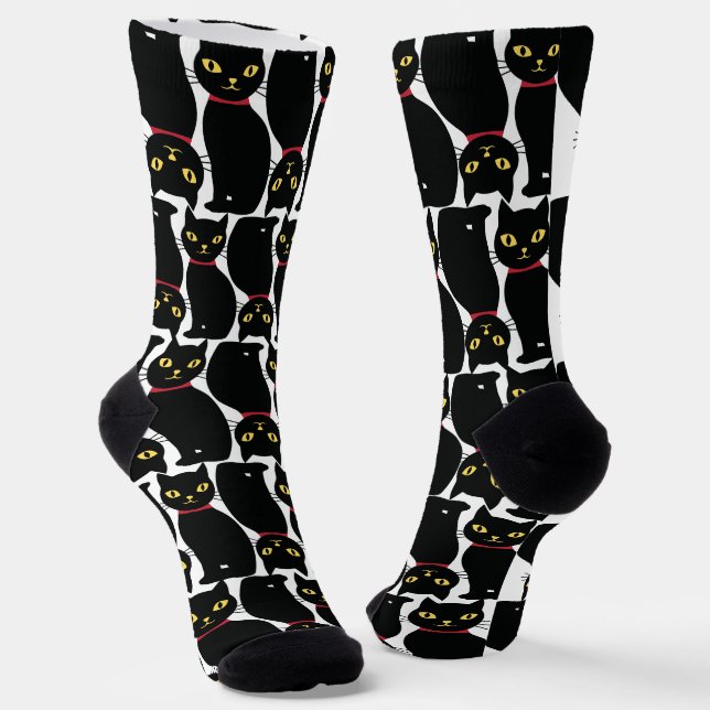 Cute Black Cat Socks Gift for Black Cat Lovers  (Angled)
