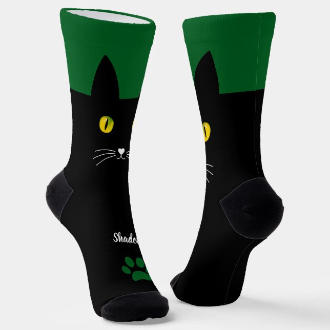 Cute Black Cat Socks Gift for Cat Lovers (Angled)