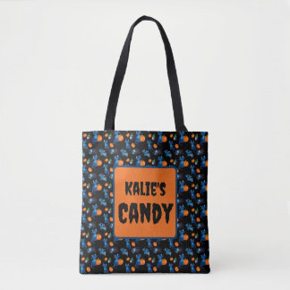 Cute Black Cat, Spider, Bat, Halloween Candy Sack Tote Bag