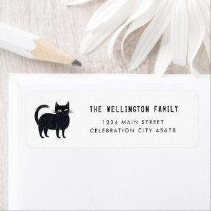 Cute Black Cat Spooky Halloween Address Label
