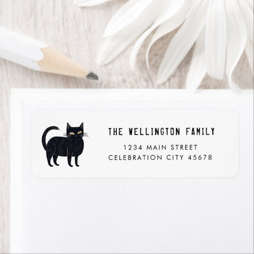 Cute Black Cat Spooky Halloween Address Label