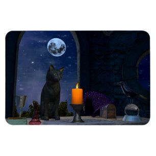 Cute Black Cat Staring at a Candle Magnet