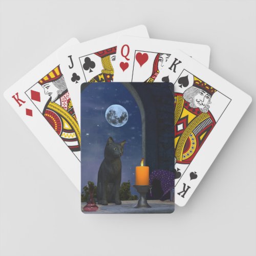 Cute Black Cat Staring at a Candle Poker Cards