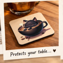 Cute black cat swim into coffee mug