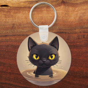 Cute Black Cat Swimming Decorative Art Keychain