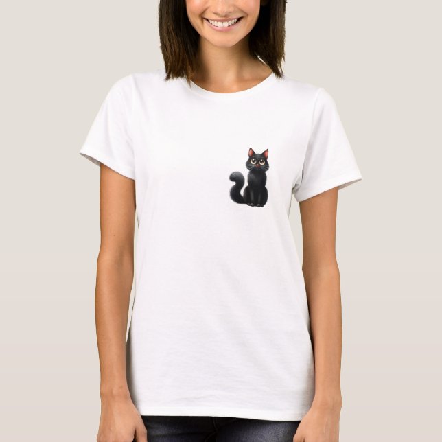  Cute Black Cat T-Shirt (Front)