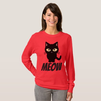 Cute black cat T-shirts, MEOW, Funny T-Shirt