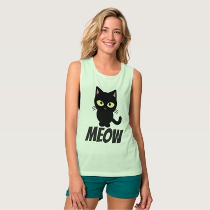 Cute black cat T-shirts, MEOW, Funny Tank Top