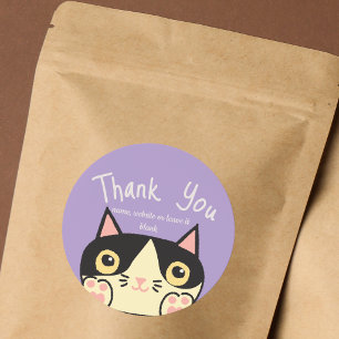 Cute Black Cat Thank You Lavender Small Business Classic Round Sticker