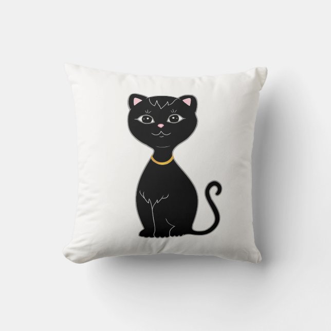 Cute Black Cat Throw Pillow (Front)