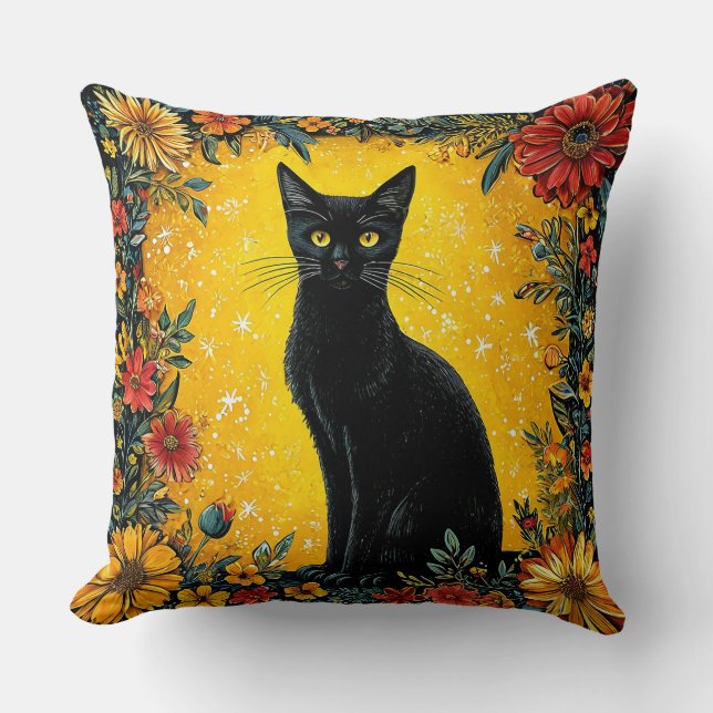 Cute black cat throw pillow (Front)