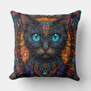 Cute black cat throw pillow