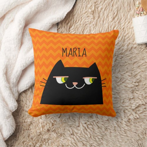 Cute Black Cat Throw Pillow