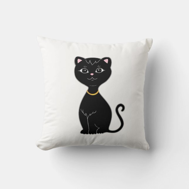 Cute Black Cat Throw Pillow (Front)