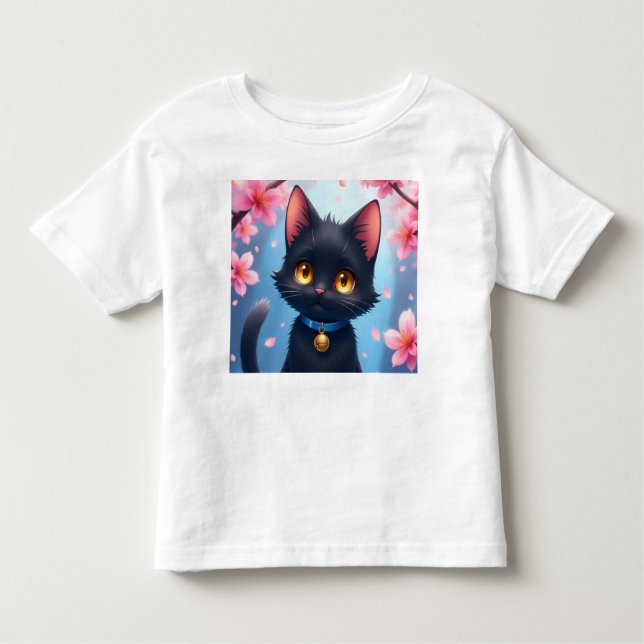Cute Black Cat Toddler T-shirt (Front)