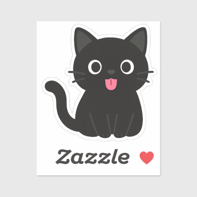 Cute Black Cat Tongue Out Sticker (Sheet)