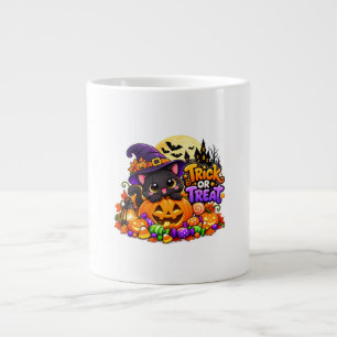 Cute Black Cat Trick or Treat Halloween Spooky Sti Giant Coffee Mug