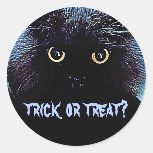Cute Black Cat Trick or Treat Stickers