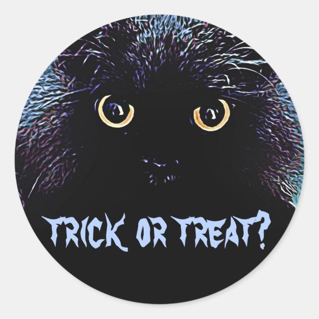 Cute Black Cat Trick or Treat Stickers (Front)