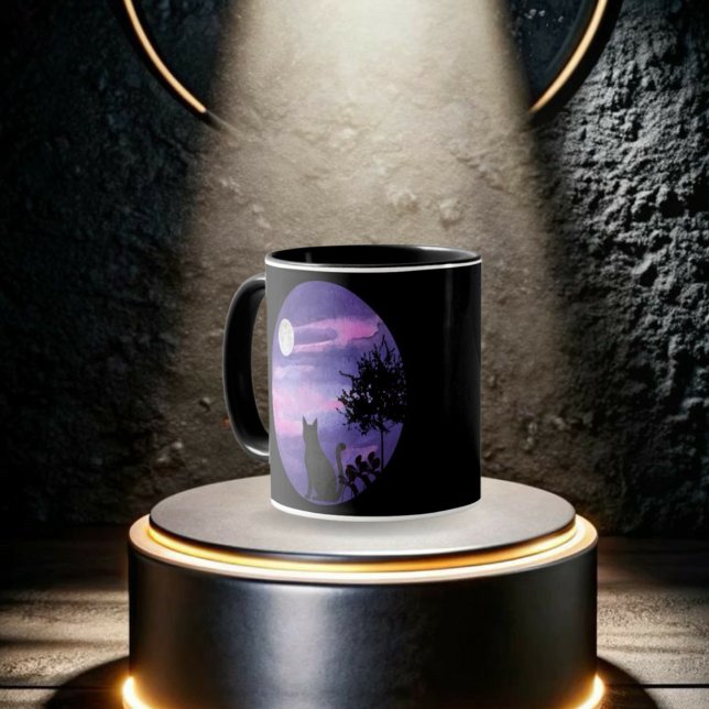  Cute Black Cat Under Moon  – cat lovers mug (Creator Uploaded)