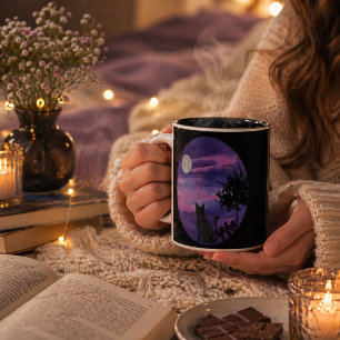 Cute Black Cat Under Moon – cat lovers mug