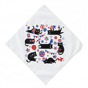 Cute Black Cat USA Flag Firework Patriotic 4th of Bandana