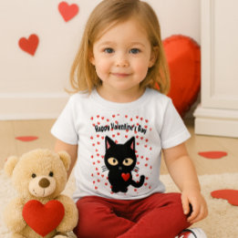 Cute Black Cat Valentine's Day Holiday Hearts Baby T-Shirt