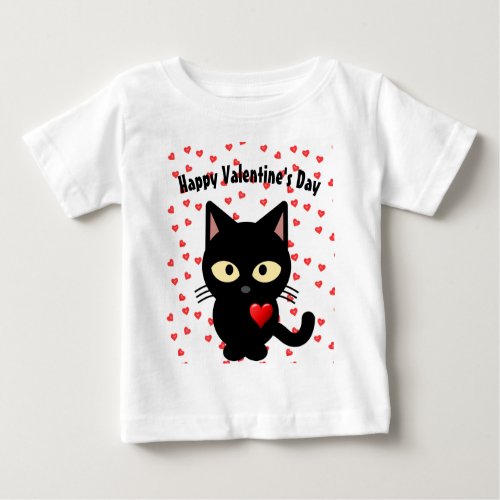 Cute Black Cat Valentines Day Holiday Hearts Baby T_Shirt