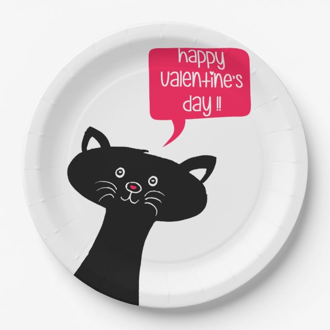 Cute Black Cat Valentine's Day Paper Plates