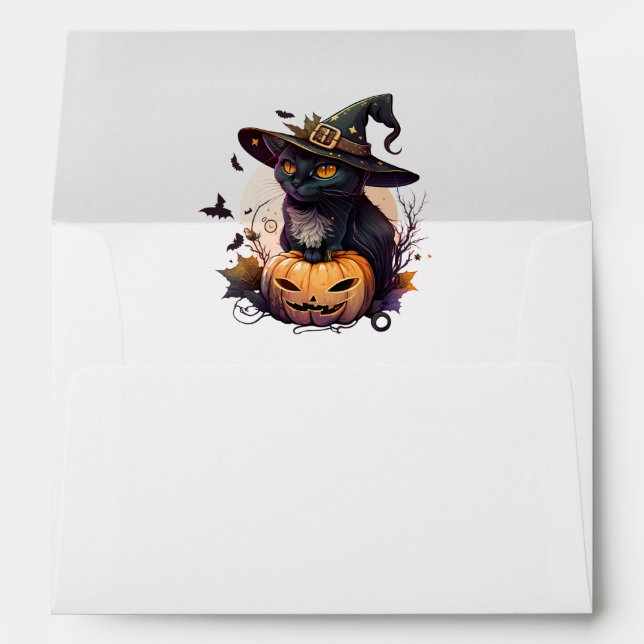 Cute Black Cat wearing a Witches Hat  Envelope (Back (Bottom))