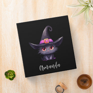 Cute Black Cat Wearing a Witch's Hat 3 Ring Binder