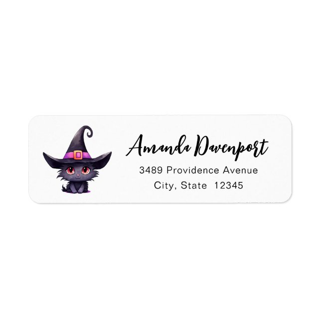 Cute Black Cat Wearing a Witch's Hat Address Label (Front)
