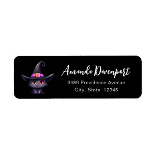 Cute Black Cat Wearing a Witch's Hat Address Label
