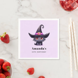 Cute Black Cat Wearing a Witch's Hat Birthday Napkins